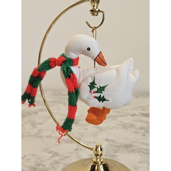 Vtg Christmas Ornament Goose Wearing Holiday Scarf Handmade Embroidered Holly - Picture 5 of 6